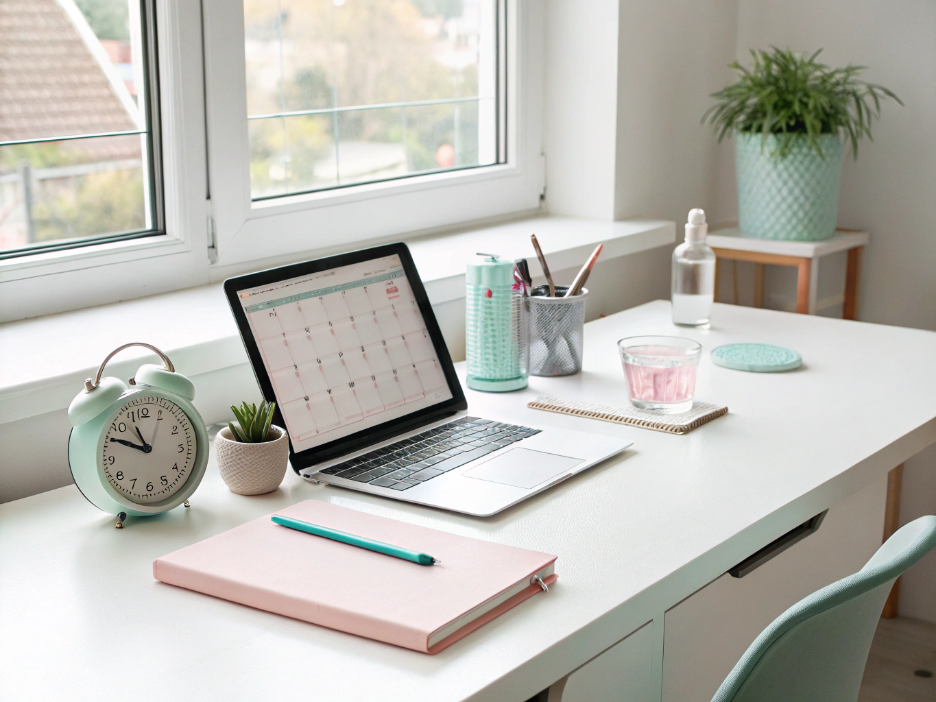 Professional workspace showing digital marketing strategy diagrams on a clean desk